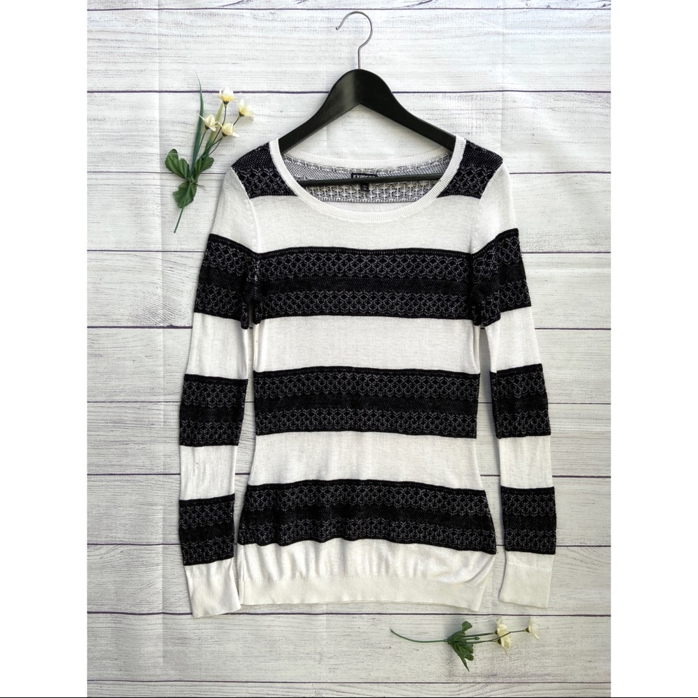 EXPRESS Knit Detail Long Sleeve Crew Neck Blouse